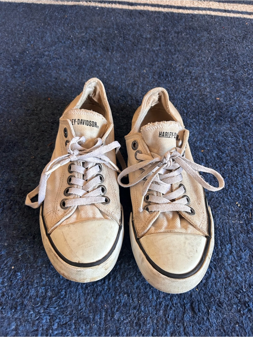 Harley-Davidson Beige Canvas Lace-Up Sneakers with Black Trim
